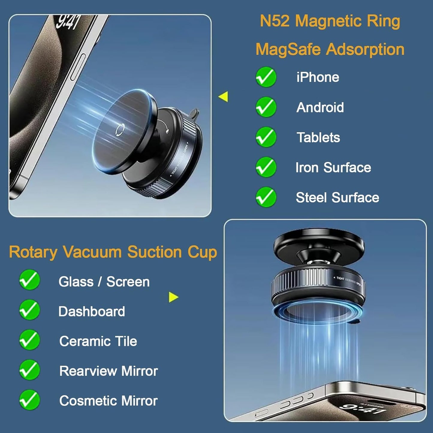 Vaccum Magnetic Car Phone Holder - Dashboard Mount (Anti-Fall)