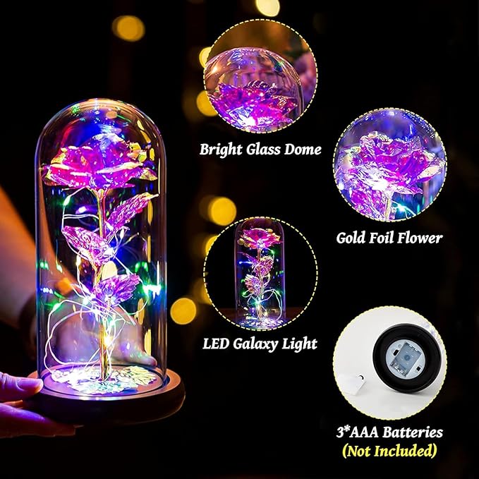 SHOPPYGO™ Enchanted Galaxy Rose & Golden Butterfly – LED Everlasting Flower in Deluxe Gift Box