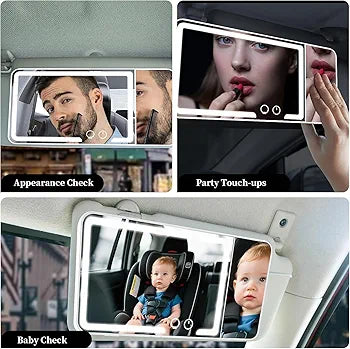 LED Car Vanity Mirror with Lights – Rechargeable Sun Visor Makeup Mirror, 3 Light Modes, 80 LEDs, Dimmable Touch Control, Universal Fit for All Cars