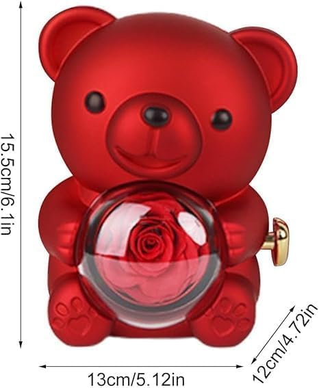 Red Teddy Bear Ring Box with 360° Rotating  – Romantic Gift for Valentine, Anniversary & Birthday