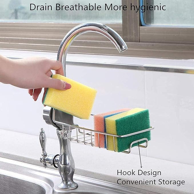 Kitchen Sink Faucet Sponge Holder Caddy + 5x Magic Wire DIsh Cloths (FREEGIFT)