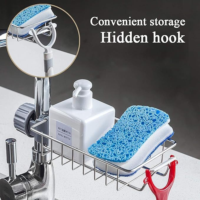 Kitchen Sink Faucet Sponge Holder Caddy + 5x Magic Wire DIsh Cloths (FREEGIFT)