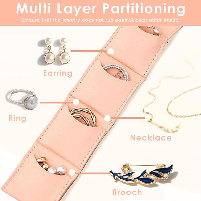 Mini Travel Jewelry Organizer Pouch | PU Leather Roll-Up Storage Bag for Earrings & Rings  (Set of 5)