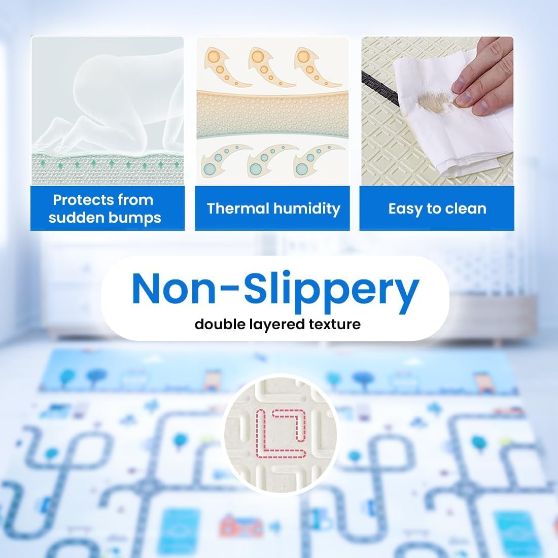 Extra Large Baby Play Mat (6.5 x 5 ft, 0.6 cm Thick) | Reversible, Waterproof & Foldable Foam Floor Mat | Soft, Non-Toxic Crawling & Play Mat for Babies, Toddlers & Kids