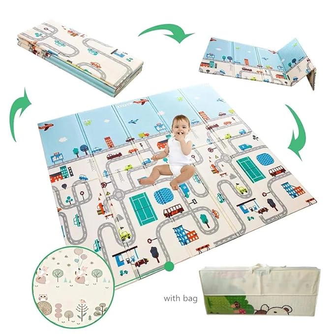 Extra Large Baby Play Mat (6.5 x 5 ft, 0.6 cm Thick) | Reversible, Waterproof & Foldable Foam Floor Mat | Soft, Non-Toxic Crawling & Play Mat for Babies, Toddlers & Kids