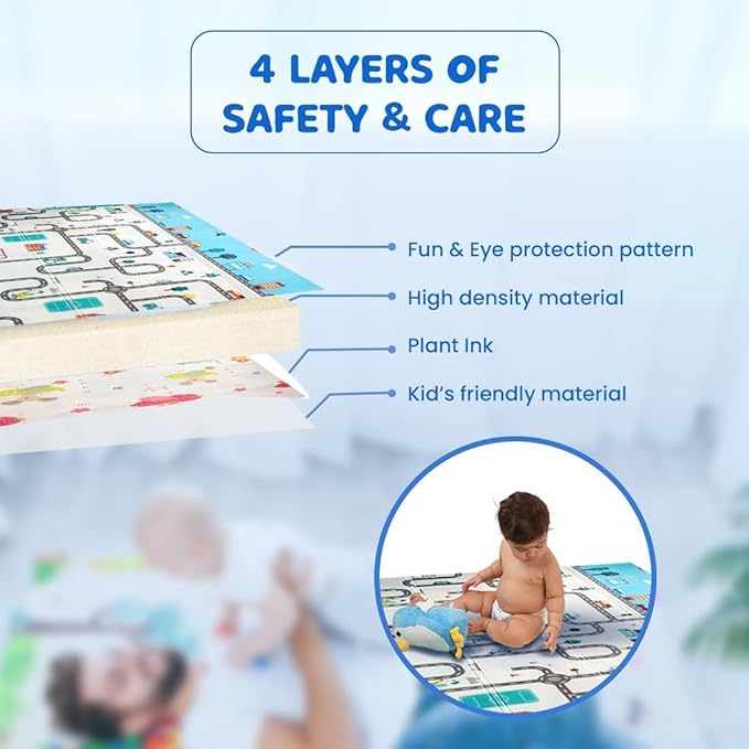 Extra Large Baby Play Mat (6.5 x 5 ft, 0.6 cm Thick) | Reversible, Waterproof & Foldable Foam Floor Mat | Soft, Non-Toxic Crawling & Play Mat for Babies, Toddlers & Kids
