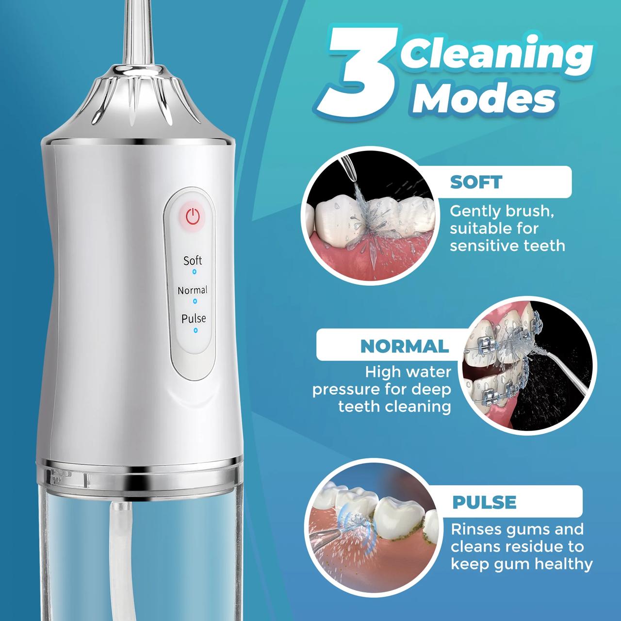 Cordless Oral Irrigator – 3 Cleaning Modes | 4 Jet Tips | IPX7 Waterproof | Rechargeable Teeth Cleaner