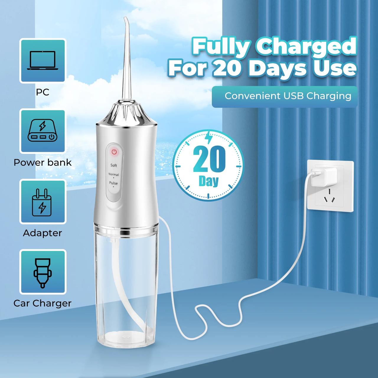 Cordless Oral Irrigator – 3 Cleaning Modes | 4 Jet Tips | IPX7 Waterproof | Rechargeable Teeth Cleaner