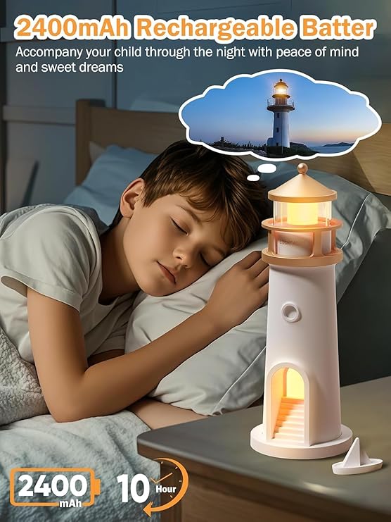 Night Light, Moon Lamp Projector, Lighthouse Decor, Moon Light Galaxy Projector Rechargeable LED Aesthetic Table Lamp Christmas Birthday Gifts for Kids Boys Girl
