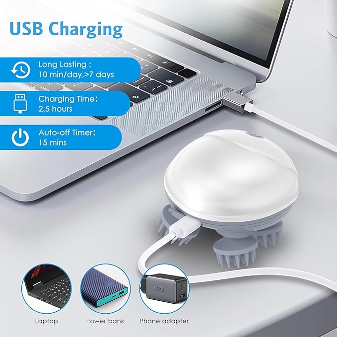 Electric Scalp Massager – Cordless USB Rechargeable Head & Body Massager with 3 Intensity Levels