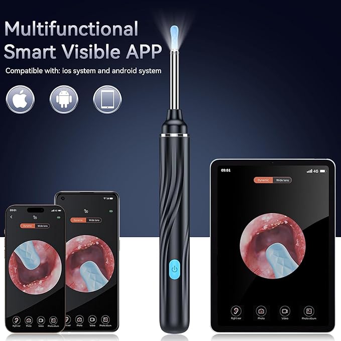 Visible Wireless Ear Cleaner - 1296P HD Ear Camera Kit with 6 LED Lights for iPhone & Android