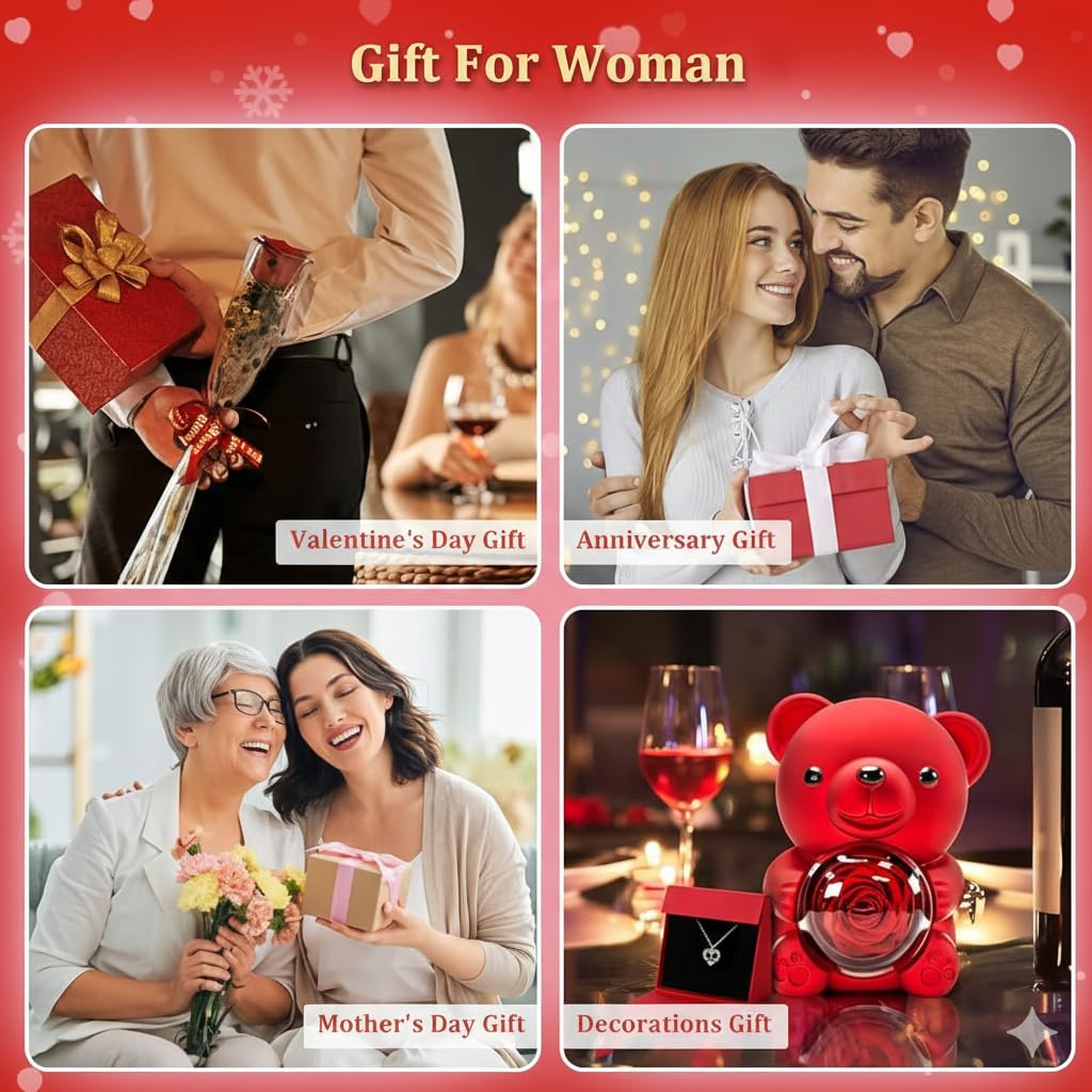 Red Teddy Bear Ring Box with 360° Rotating  – Romantic Gift for Valentine, Anniversary & Birthday