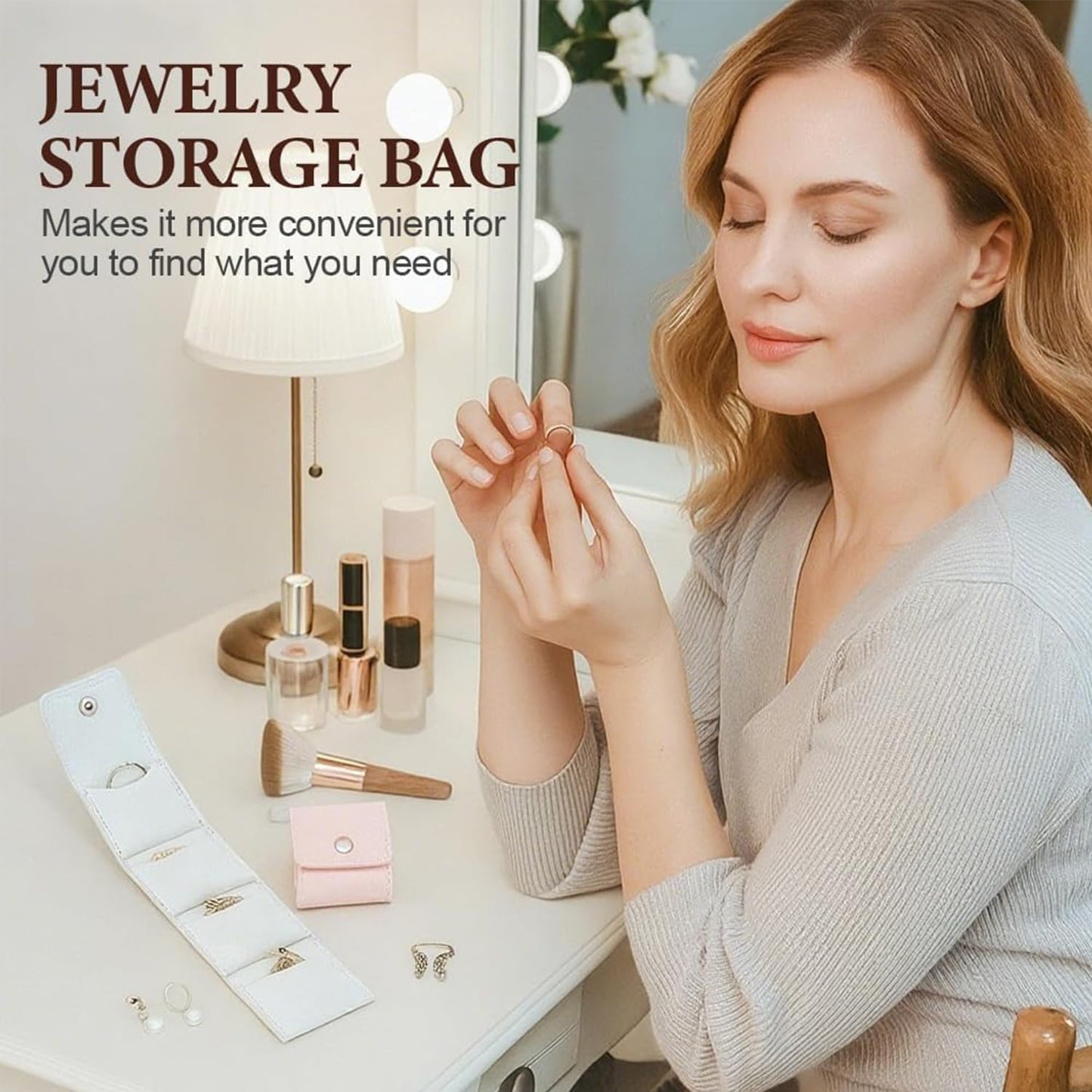 Mini Travel Jewelry Organizer Pouch | PU Leather Roll-Up Storage Bag for Earrings & Rings  (Set of 5)