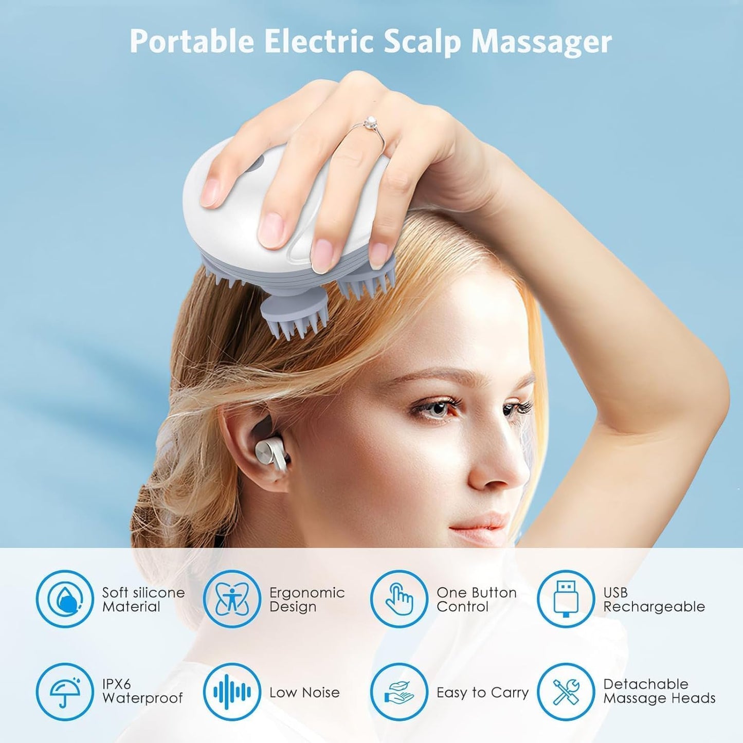 Electric Scalp Massager – Cordless USB Rechargeable Head & Body Massager with 3 Intensity Levels