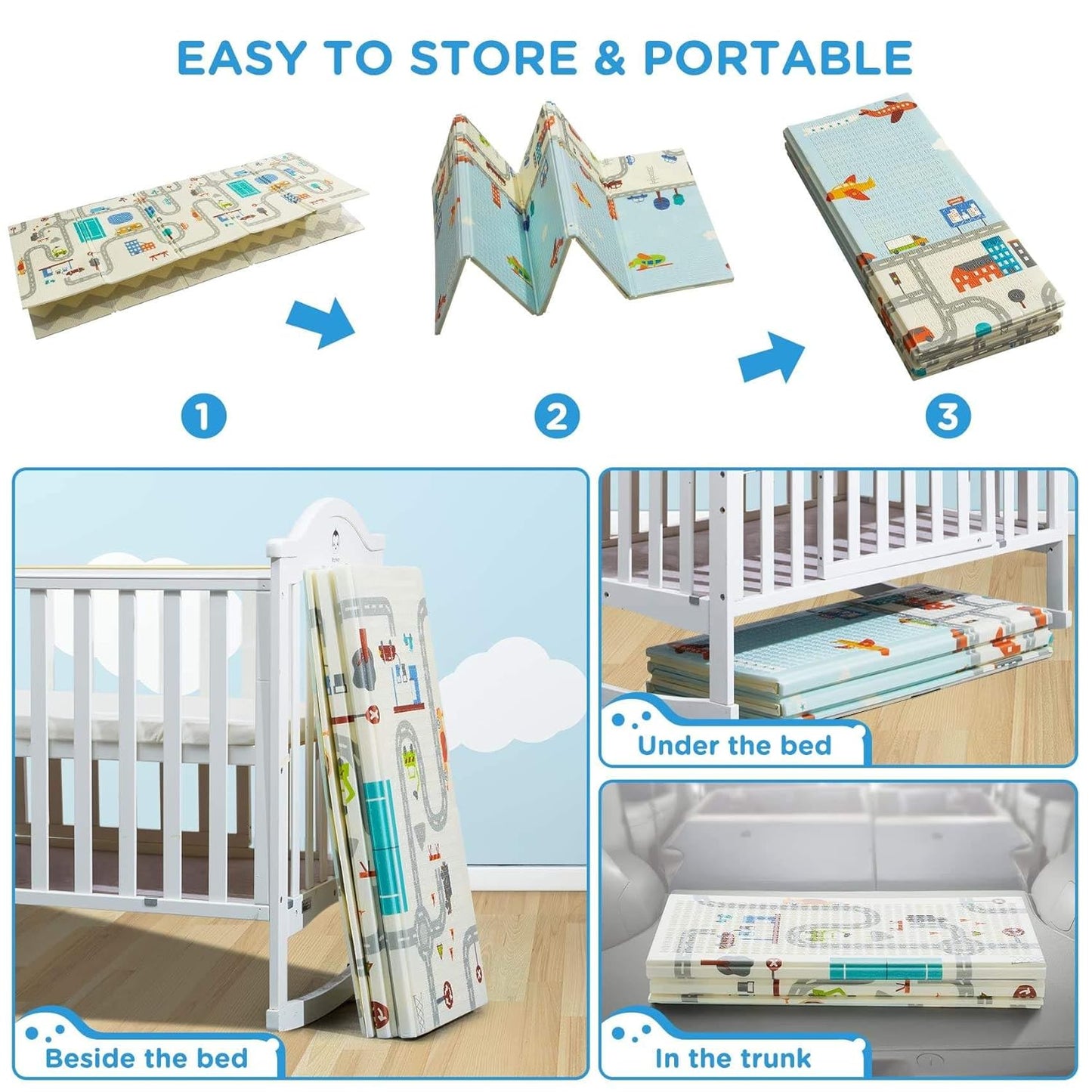 Extra Large Baby Play Mat (6.5 x 5 ft, 0.6 cm Thick) | Reversible, Waterproof & Foldable Foam Floor Mat | Soft, Non-Toxic Crawling & Play Mat for Babies, Toddlers & Kids