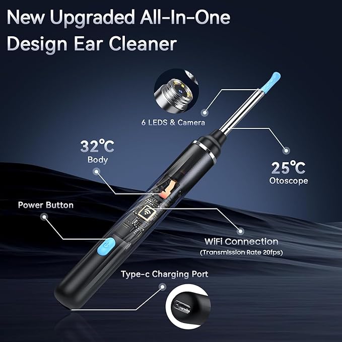 Visible Wireless Ear Cleaner - 1296P HD Ear Camera Kit with 6 LED Lights for iPhone & Android