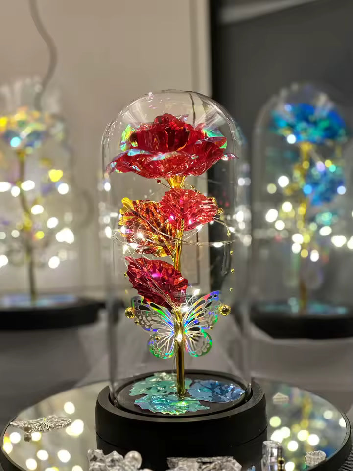 SHOPPYGO™ Enchanted Galaxy Rose & Golden Butterfly – LED Everlasting Flower in Deluxe Gift Box