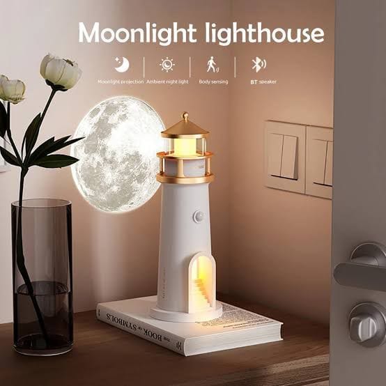 Night Light, Moon Lamp Projector, Lighthouse Decor, Moon Light Galaxy Projector Rechargeable LED Aesthetic Table Lamp Christmas Birthday Gifts for Kids Boys Girl