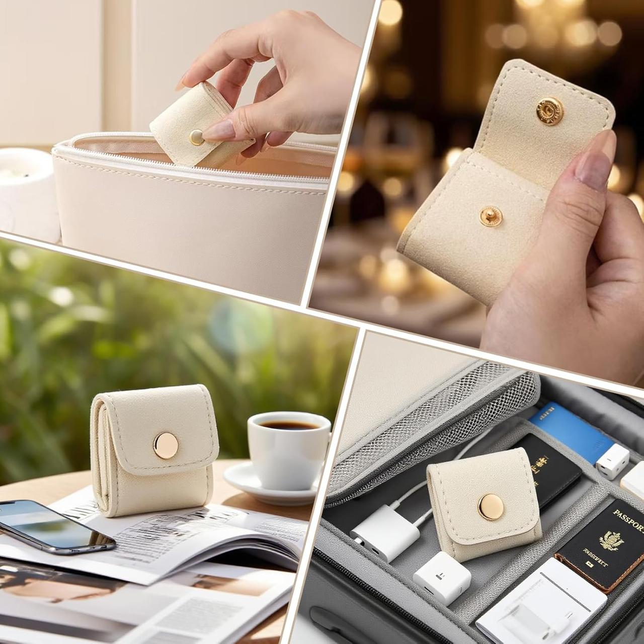 Mini Travel Jewelry Organizer Pouch | PU Leather Roll-Up Storage Bag for Earrings & Rings  (Set of 5)