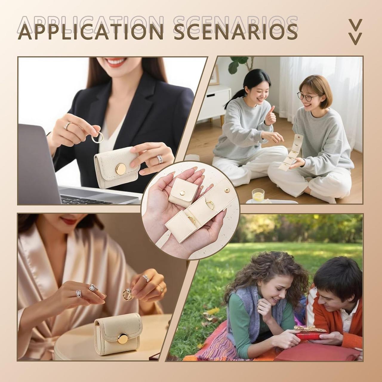 Mini Travel Jewelry Organizer Pouch | PU Leather Roll-Up Storage Bag for Earrings & Rings  (Set of 5)