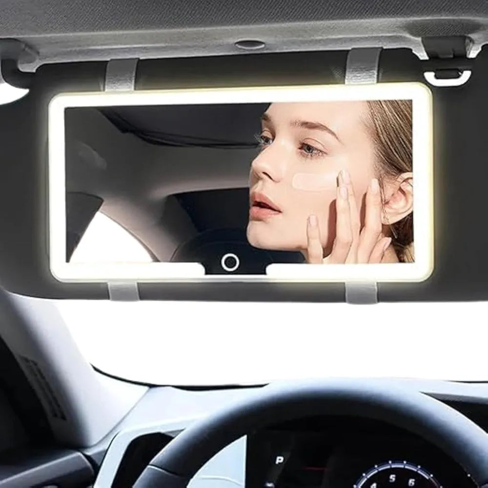 LED Car Vanity Mirror with Lights – Rechargeable Sun Visor Makeup Mirror, 3 Light Modes, 80 LEDs, Dimmable Touch Control, Universal Fit for All Cars