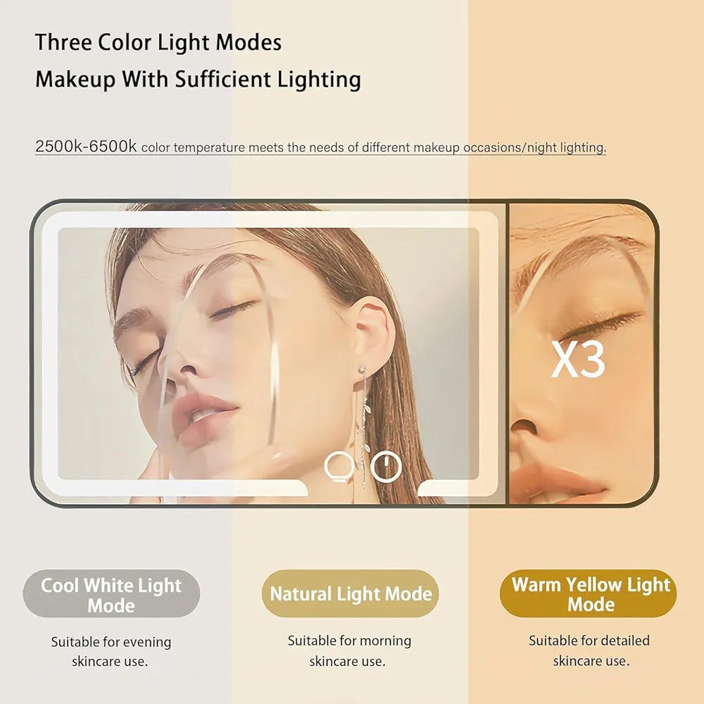 LED Car Vanity Mirror with Lights – Rechargeable Sun Visor Makeup Mirror, 3 Light Modes, 80 LEDs, Dimmable Touch Control, Universal Fit for All Cars