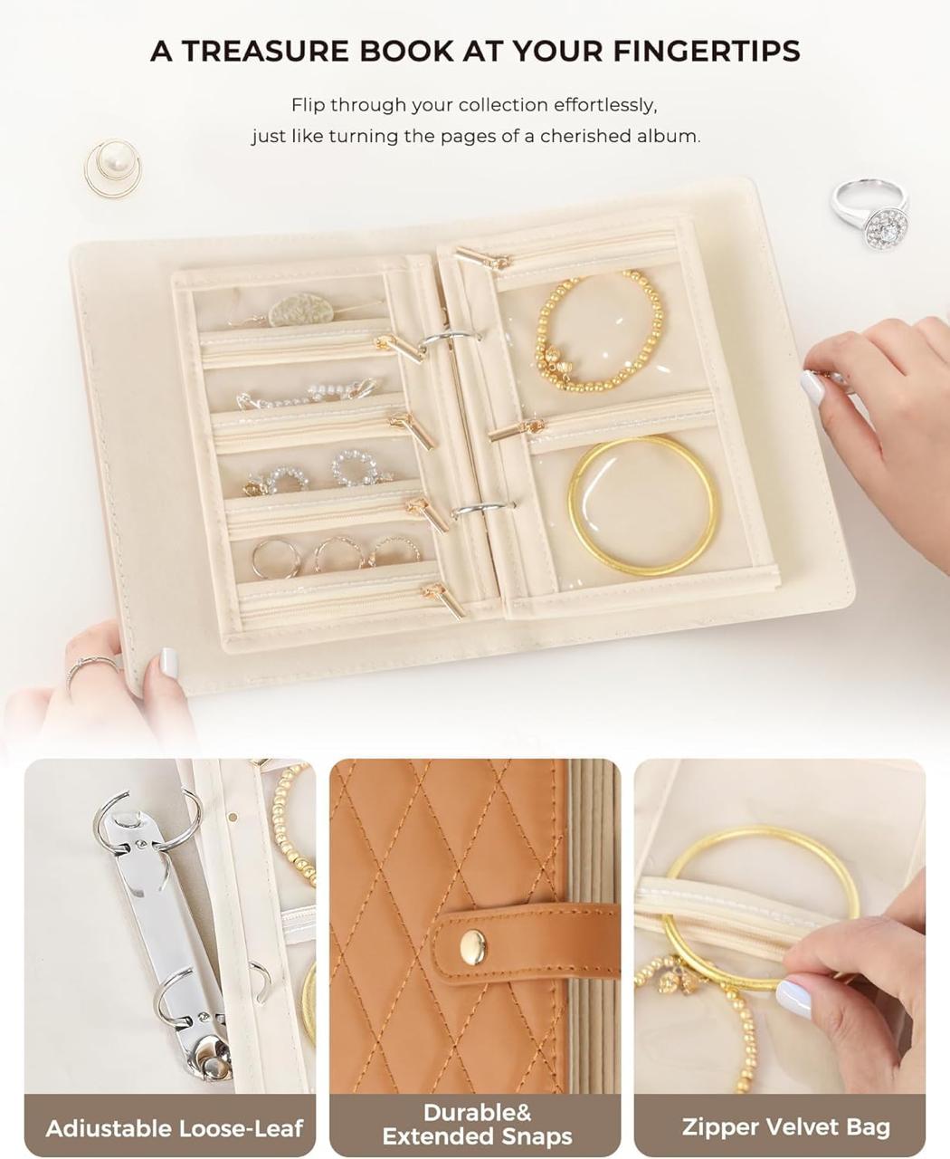 Travel Jewelry Organizer Binder - Tangle-Free Storage Book with Clear Pouches & Divided Compartments - Portable Jewelry Case for Women, Pink