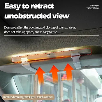 LED Car Vanity Mirror with Lights – Rechargeable Sun Visor Makeup Mirror, 3 Light Modes, 80 LEDs, Dimmable Touch Control, Universal Fit for All Cars